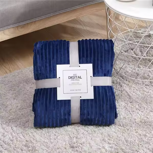 Striped Flannel Blankets for Beds, Solid Color Pink and Blue Soft Warm Mink Sofa Cover Bedspread Travel Blankets for Airplane Beach