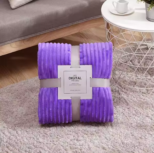 Striped Flannel Blankets for Beds, Solid Color Pink and Blue Soft Warm Mink Sofa Cover Bedspread Travel Blankets for Airplane Beach