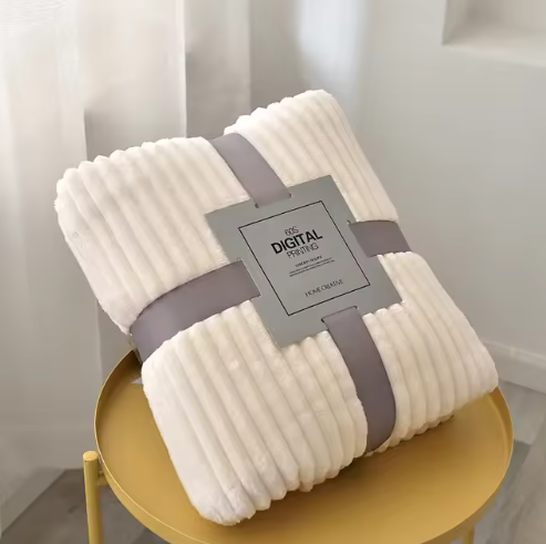Striped Flannel Blankets for Beds, Solid Color Pink and Blue Soft Warm Mink Sofa Cover Bedspread Travel Blankets for Airplane Beach